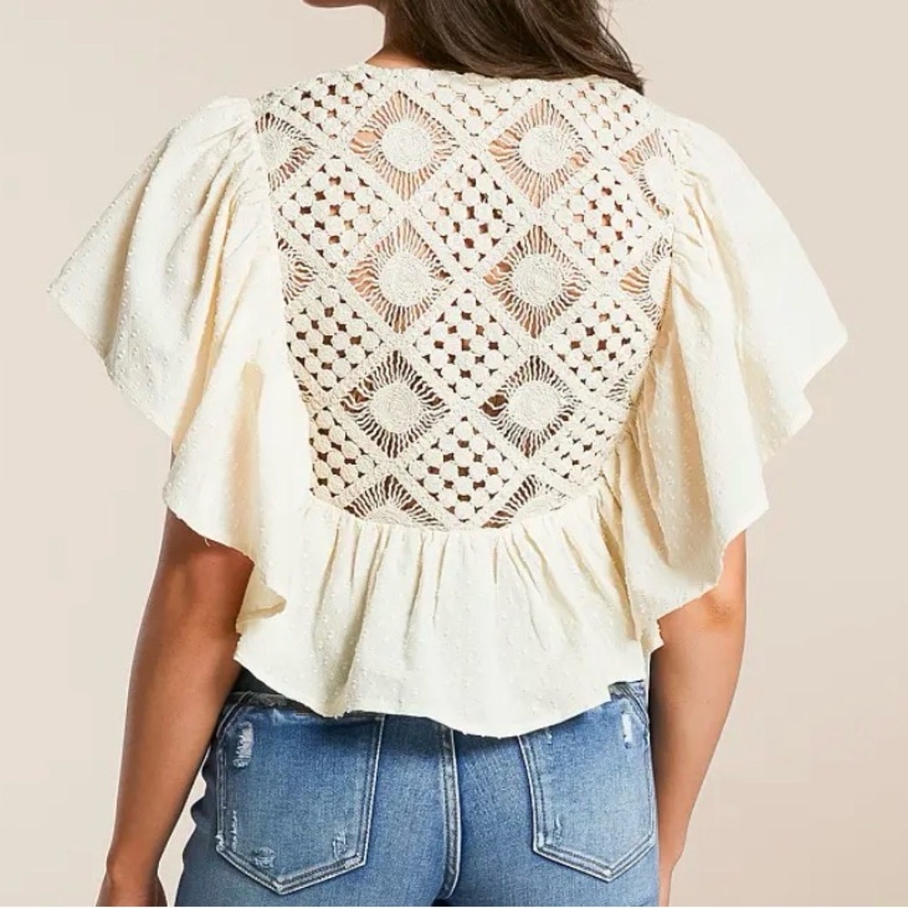 Miss Me Buckle Elegant Cream Lace-Up Bohemian Blouse Xsmall - Picture 2 of 7
